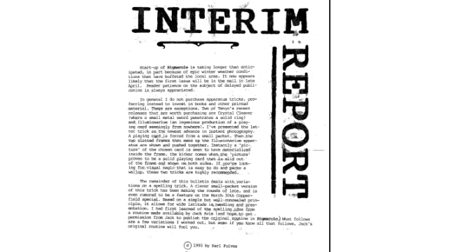 Interim Report by Karl Fulves - Interim Report by Karl Fulves -